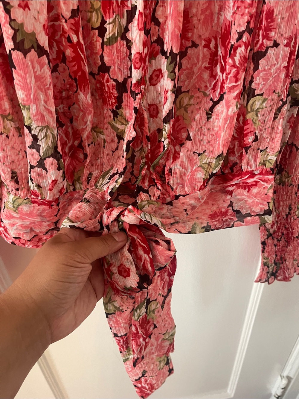 Bardot Remi Floral Smocked High-Neck Blouse Blouse in Pink Gardenia - Picture 12 of 13